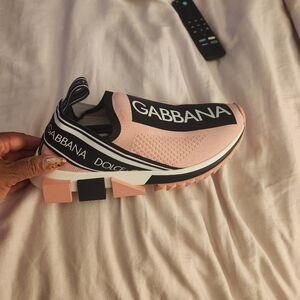 dolce and gabana sneakers,  pink, black n white. Fabric is stretchy